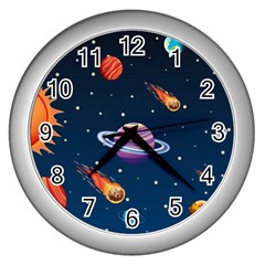 Background-template-with-bright-stars-dark-sky Wall Clock (silver)