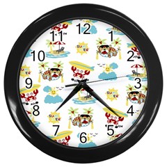 Vector-pattern-with-funny-animals-cartoon-summer-holiday-beach Wall Clock (black) by Jancukart