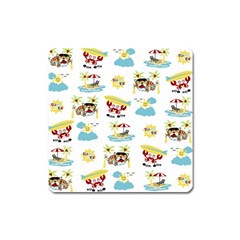 Vector-pattern-with-funny-animals-cartoon-summer-holiday-beach Square Magnet