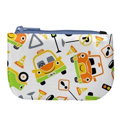 Seamless-pattern-vector-illustration-vehicles-cartoon Large Coin Purse by Jancukart