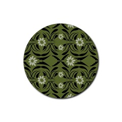 Folk Flowers Print Floral Pattern Ethnic Art Rubber Round Coaster (4 Pack) by Eskimos