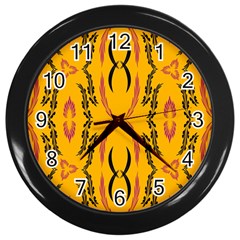 Folk flowers print Floral pattern Ethnic art Wall Clock (Black)