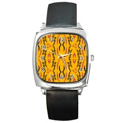 Folk flowers print Floral pattern Ethnic art Square Metal Watch