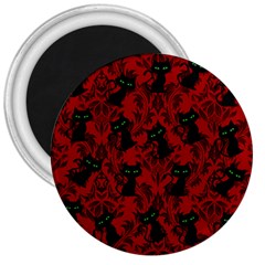 Halloween Goth Cat Pattern In Blood Red 3  Magnets by InPlainSightStyle