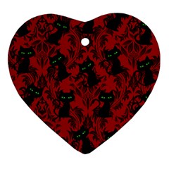 Halloween Goth Cat Pattern In Blood Red Heart Ornament (two Sides) by InPlainSightStyle