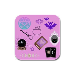 Pastel Goth Witch Pink Rubber Square Coaster (4 Pack) by InPlainSightStyle