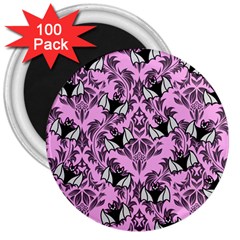Pink Bats 3  Magnets (100 Pack)