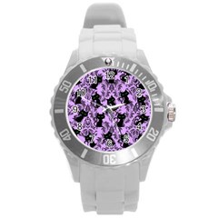 Purple Cats Round Plastic Sport Watch (l) by InPlainSightStyle