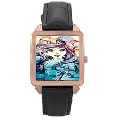 Beautifull Ariel Little Mermaid  Painting Rose Gold Leather Watch  by artworkshop