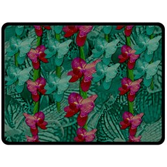 Rare Excotic Forest Of Wild Orchids Vines Blooming In The Calm Fleece Blanket (large)  by pepitasart