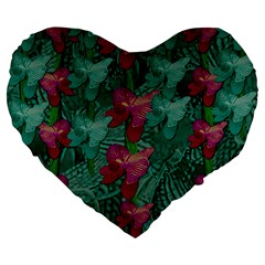 Rare Excotic Forest Of Wild Orchids Vines Blooming In The Calm Large 19  Premium Heart Shape Cushions by pepitasart