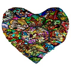 Character Disney Stained Large 19  Premium Flano Heart Shape Cushions