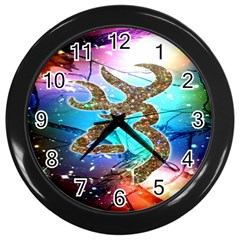 Browning Deer Glitter Galaxy Wall Clock (black) by artworkshop