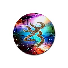 Browning Deer Glitter Galaxy Rubber Coaster (round) by artworkshop