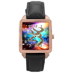 Browning Deer Glitter Galaxy Rose Gold Leather Watch  by artworkshop