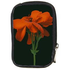 Red Geranium Over Black Background Compact Camera Leather Case by dflcprintsclothing