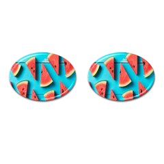 Watermelon Blue Background Cufflinks (oval) by artworkshop