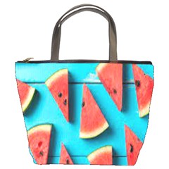 Watermelon Blue Background Bucket Bag by artworkshop