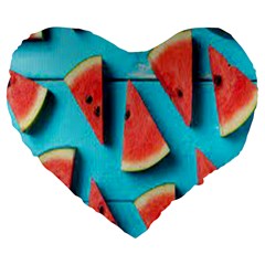 Watermelon Blue Background Large 19  Premium Heart Shape Cushions by artworkshop