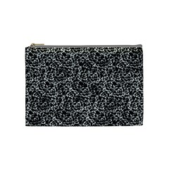 Dark Black And White Floral Pattern Cosmetic Bag (medium)