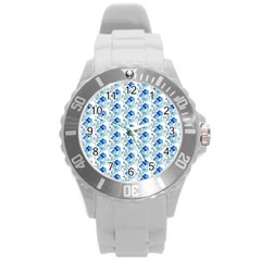 Flowers Pattern Round Plastic Sport Watch (l) by Sparkle