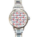 Flowers Diamonds Pattern Round Italian Charm Watch Front