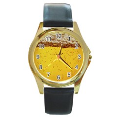 Beer-bubbles-jeremy-hudson Round Gold Metal Watch by nate14shop