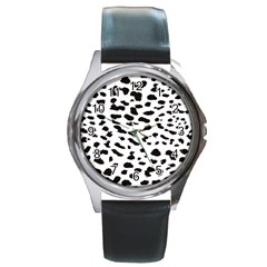 Black And White Leopard Dots Jaguar Round Metal Watch by ConteMonfrey