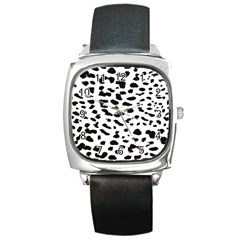 Black And White Leopard Dots Jaguar Square Metal Watch by ConteMonfrey