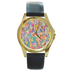Floral Flowers Round Gold Metal Watch by artworkshop