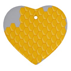 Hexagons Yellow Honeycomb Hive Bee Hive Pattern Heart Ornament (two Sides) by artworkshop