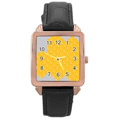 Hexagons Yellow Honeycomb Hive Bee Hive Pattern Rose Gold Leather Watch  by artworkshop