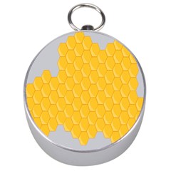 Hexagons Yellow Honeycomb Hive Bee Hive Pattern Silver Compasses by artworkshop