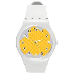 Hexagons Yellow Honeycomb Hive Bee Hive Pattern Round Plastic Sport Watch (m) by artworkshop