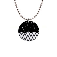 Black And White Waves And Stars Abstract Backdrop Clipart 1  Button Necklace by Amaryn4rt