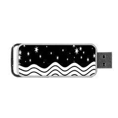 Black And White Waves And Stars Abstract Backdrop Clipart Portable Usb Flash (one Side) by Amaryn4rt