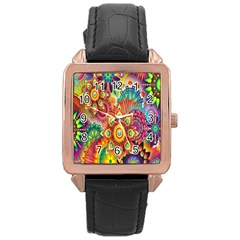 Mandalas Colorful Abstract Ornamental Rose Gold Leather Watch  by artworkshop