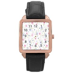 Pattern Flowers Rose Gold Leather Watch  by artworkshop