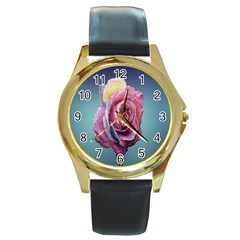 Rose Flower Love Romance Beautiful Round Gold Metal Watch by artworkshop