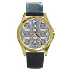 Abstract Pattern Geometric Backgrounds  Round Gold Metal Watch by Eskimos
