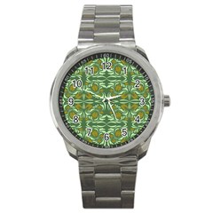 Folk Flowers Print Floral Pattern Ethnic Art Sport Metal Watch by Eskimos