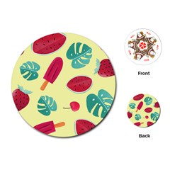Watermelon Leaves Cherry Background Pattern Playing Cards Single Design (round)