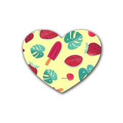 Watermelon Leaves Cherry Background Pattern Rubber Heart Coaster (4 Pack)