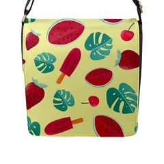 Watermelon Leaves Cherry Background Pattern Flap Closure Messenger Bag (l)