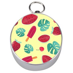 Watermelon Leaves Cherry Background Pattern Silver Compasses