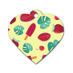 Watermelon Leaves Cherry Background Pattern Dog Tag Heart (two Sides) by nate14shop