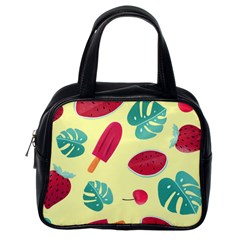 Watermelon Leaves Cherry Background Pattern Classic Handbag (one Side)