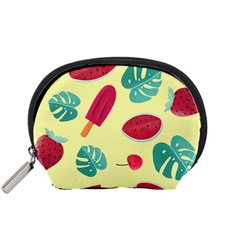 Watermelon Leaves Cherry Background Pattern Accessory Pouch (small) by nate14shop