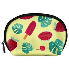 Watermelon Leaves Cherry Background Pattern Accessory Pouch (large) by nate14shop