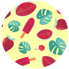 Watermelon Leaves Cherry Background Pattern Wooden Puzzle Round by nate14shop